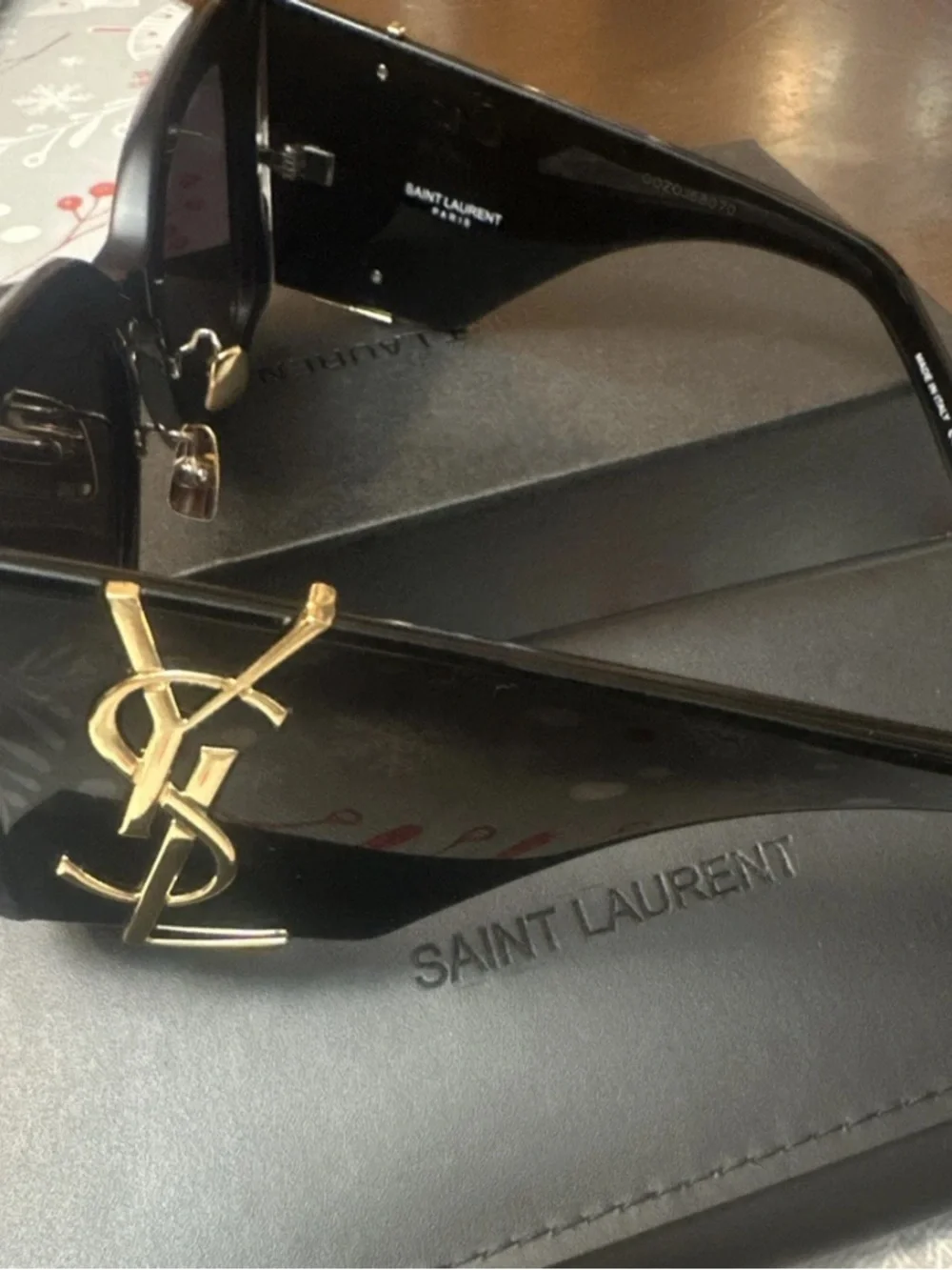 Authentic Saint Laurent Black Square Sunglasses with Subtle Gold Accents